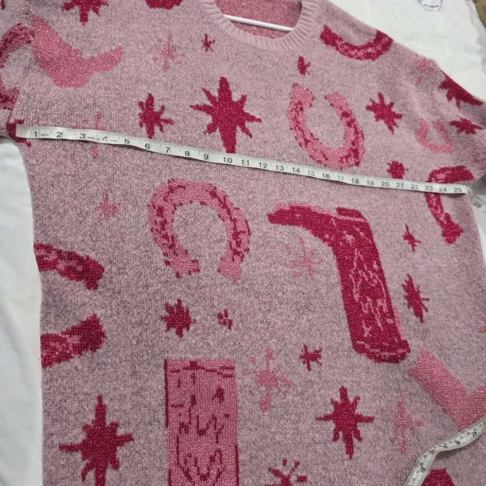 Womens Cowgirl Tunic Sweater Size 1X Pink Cowboy Boots Western Horses - Picture 6 of 8